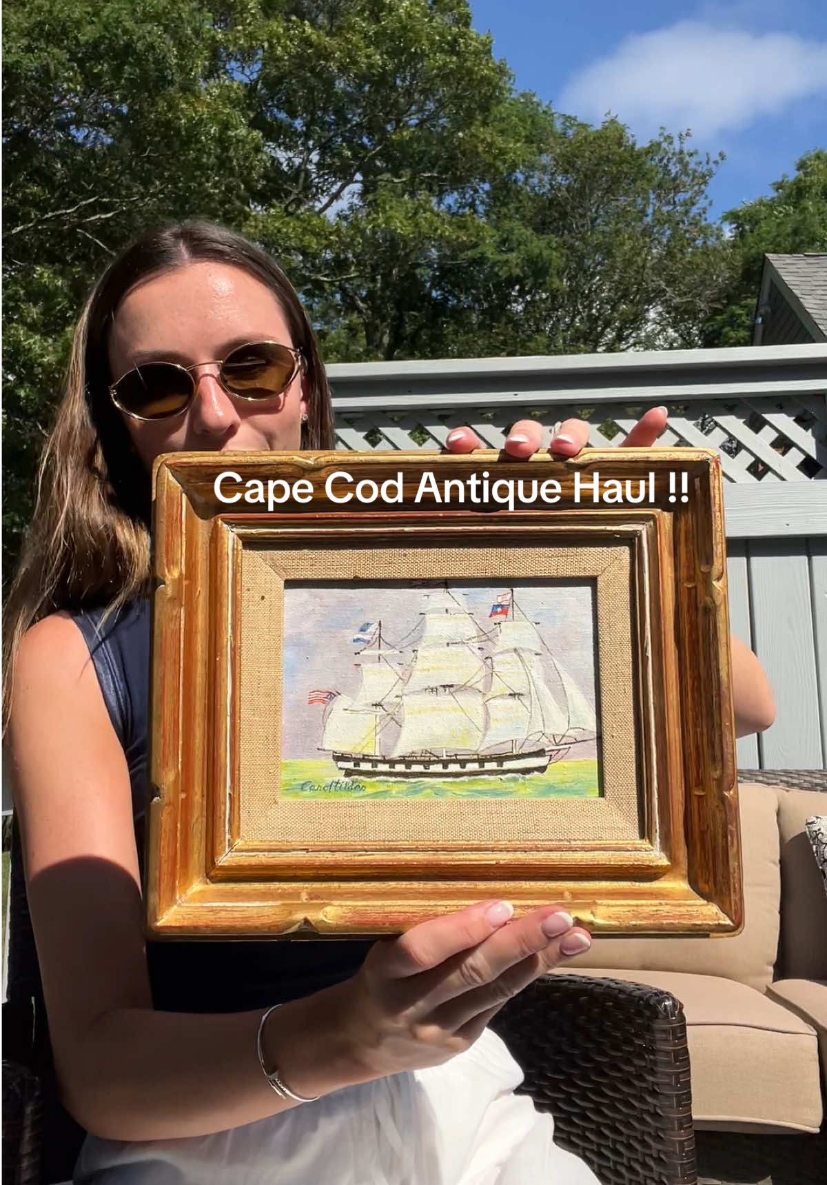 A post by @claudia.harrington on TikTok caption: Antique Haul 🛍️ 🖼️ the store is called Gatherings at Home !! #capecod #antiquing #antiques #capecodsummer #newenglandshopping #newenglandsummer #antiquescapecod 