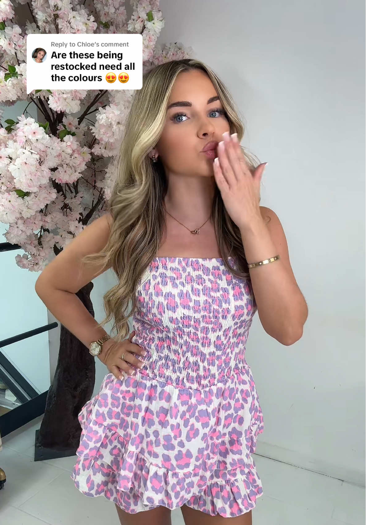 A post by @fb.london on TikTok caption: Replying to @Chloe  look who’s back in stock shop all colours link above 🔗 😍✨ #leopardplaysuit #newness #fbgotme #fyp #viral 