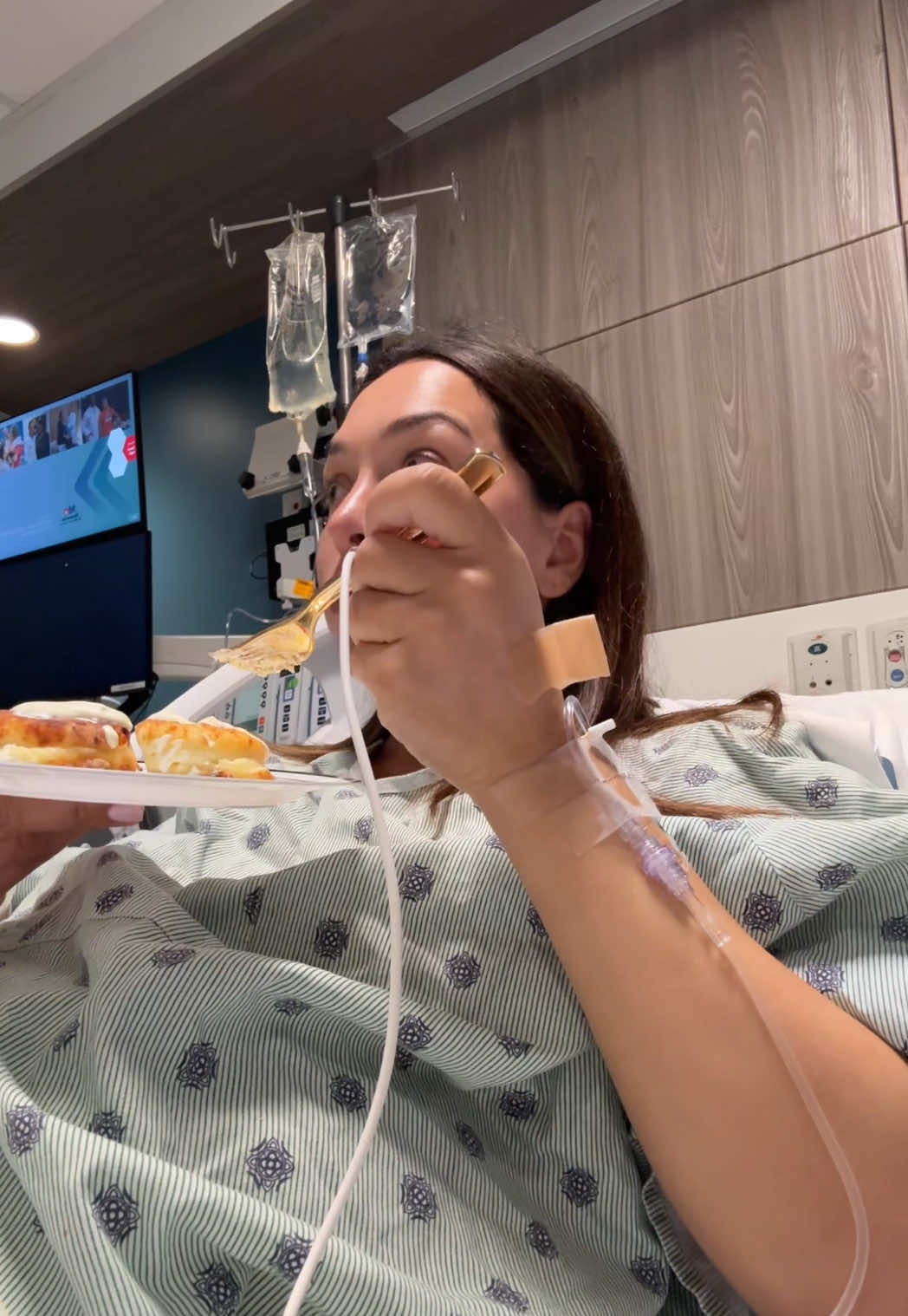 A post by @dzaslavsky on TikTok caption: For full context I had a c-section and my recovery is tougher this time around so I’m a little loopy - I will have a birth story for you all at some point but for now I’m sharing what I documented. #babybirth #postpartum #hospitalstay #whatiate 