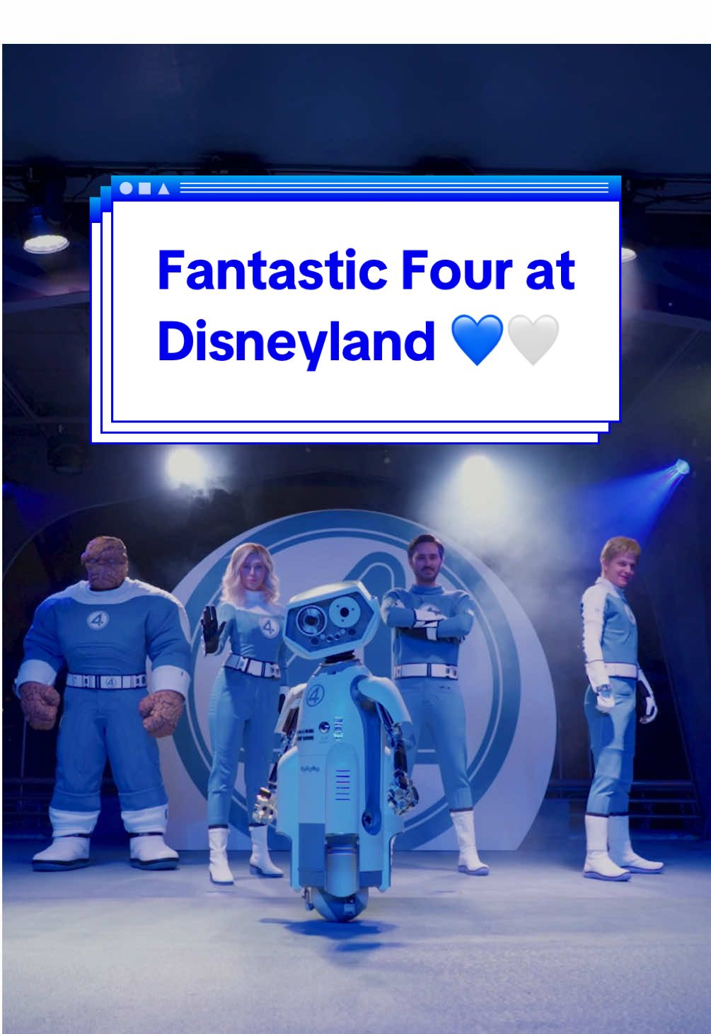 A post by @disneyparks on TikTok caption: The Fantastic Four will soon arrive at Disneyland Park, taking their first steps for a limited time inside Tomorrowland 💙 Be sure to catch “The Fantastic Four: First Steps,” in theaters this Friday! 🤍 #Disneyland #FantasticFour #HERBIE #SueStorm 