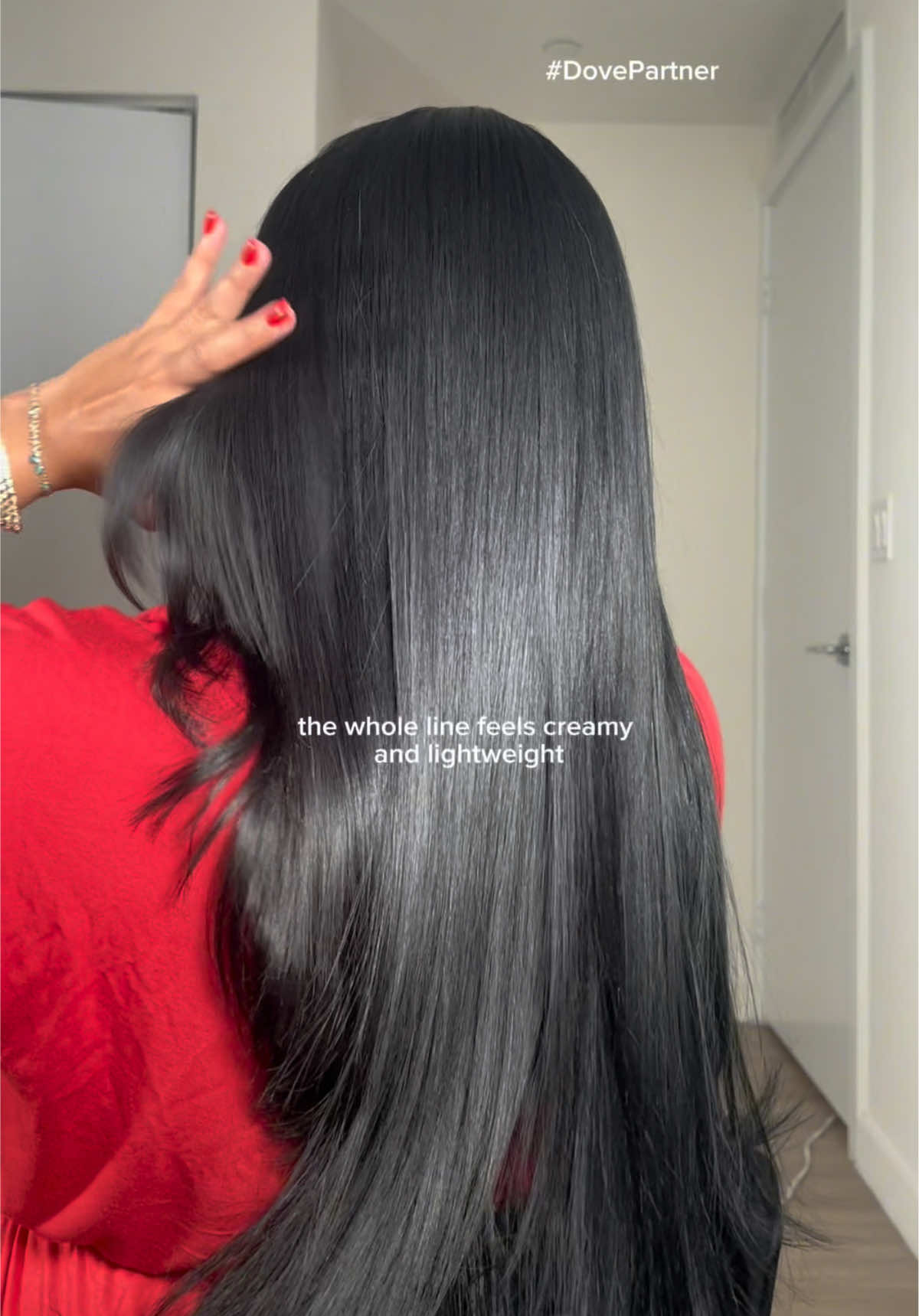 A post by @ on TikTok caption: Keeping my hair care simple but effective with the @Dove Beauty & Personal Care Intensive Repair line ✨#DovePartner #DoveIntensiveRepair #HealthyHair #HairCareRoutine #Hairtok