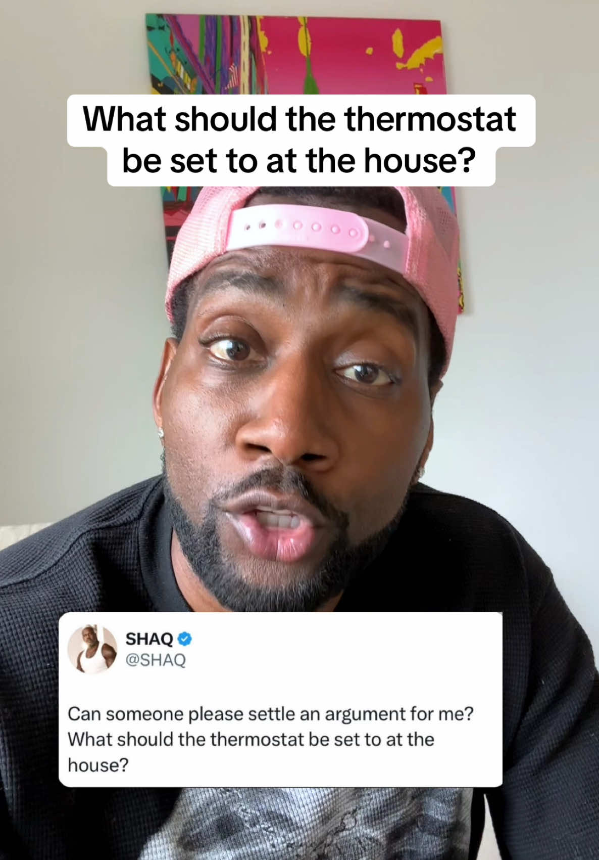 A post by @ on TikTok caption: What should the thermostat be set to at the house? 🏠 #thermostat 