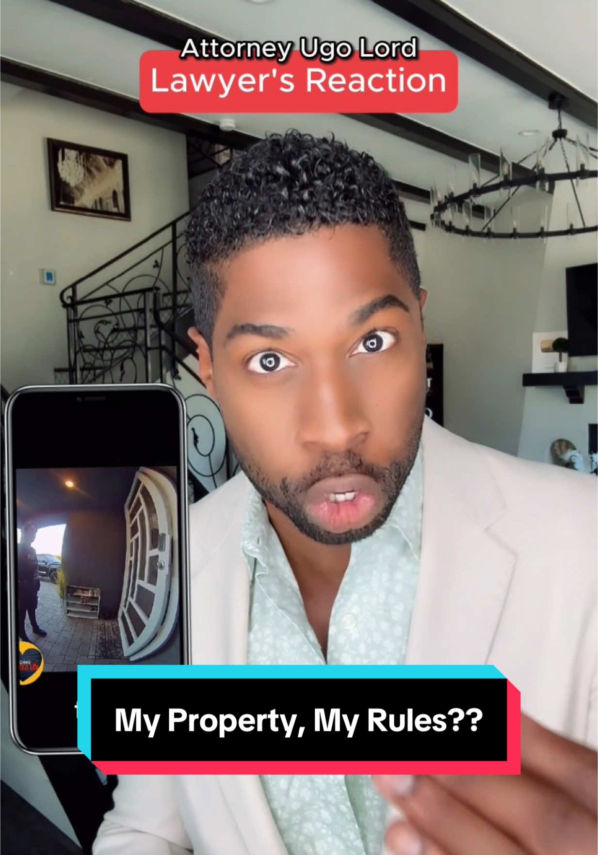 A post by @ugolord on TikTok caption: Can You Throw Water on a Cop if They’re on Your Private Property? Attorney #UgoLord reacts! #lawyer #TikTokPartner #TikTokLearningCampaign #police #lawyersoftiktok 