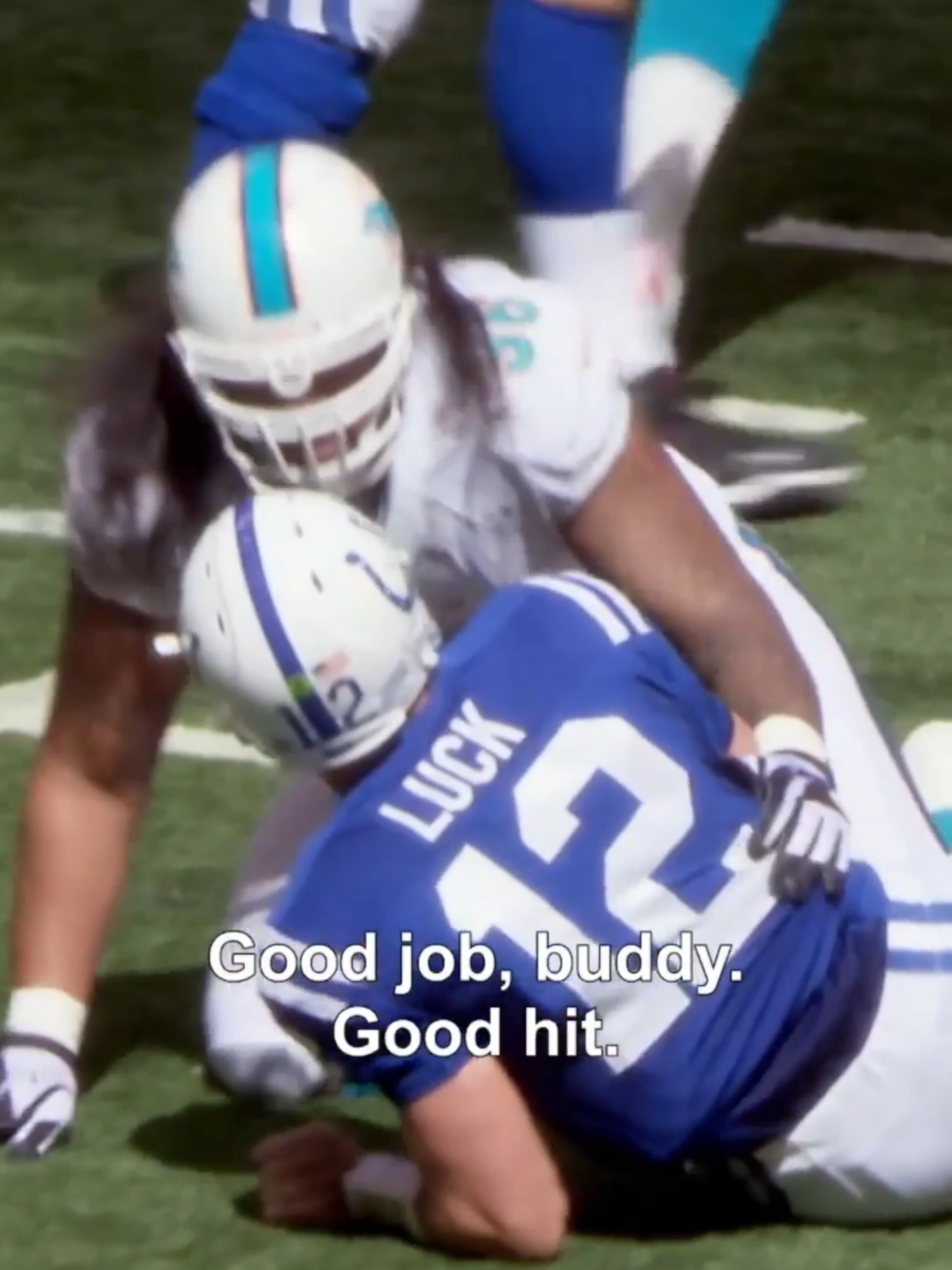 A post by @nfl on TikTok caption: name a nicer qb than #andrewluck 😄 #indianapolis #colts #micdup #nfl