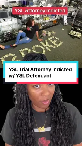 A post by @imnotalawyerbut on TikTok caption: YSL Trial attorney, Nicole Fegan, has been indicted along with the YsL defendant she represented, Tenquarious Mender, and a 3rd person on charges related to narcotics and tampering with evidence. 