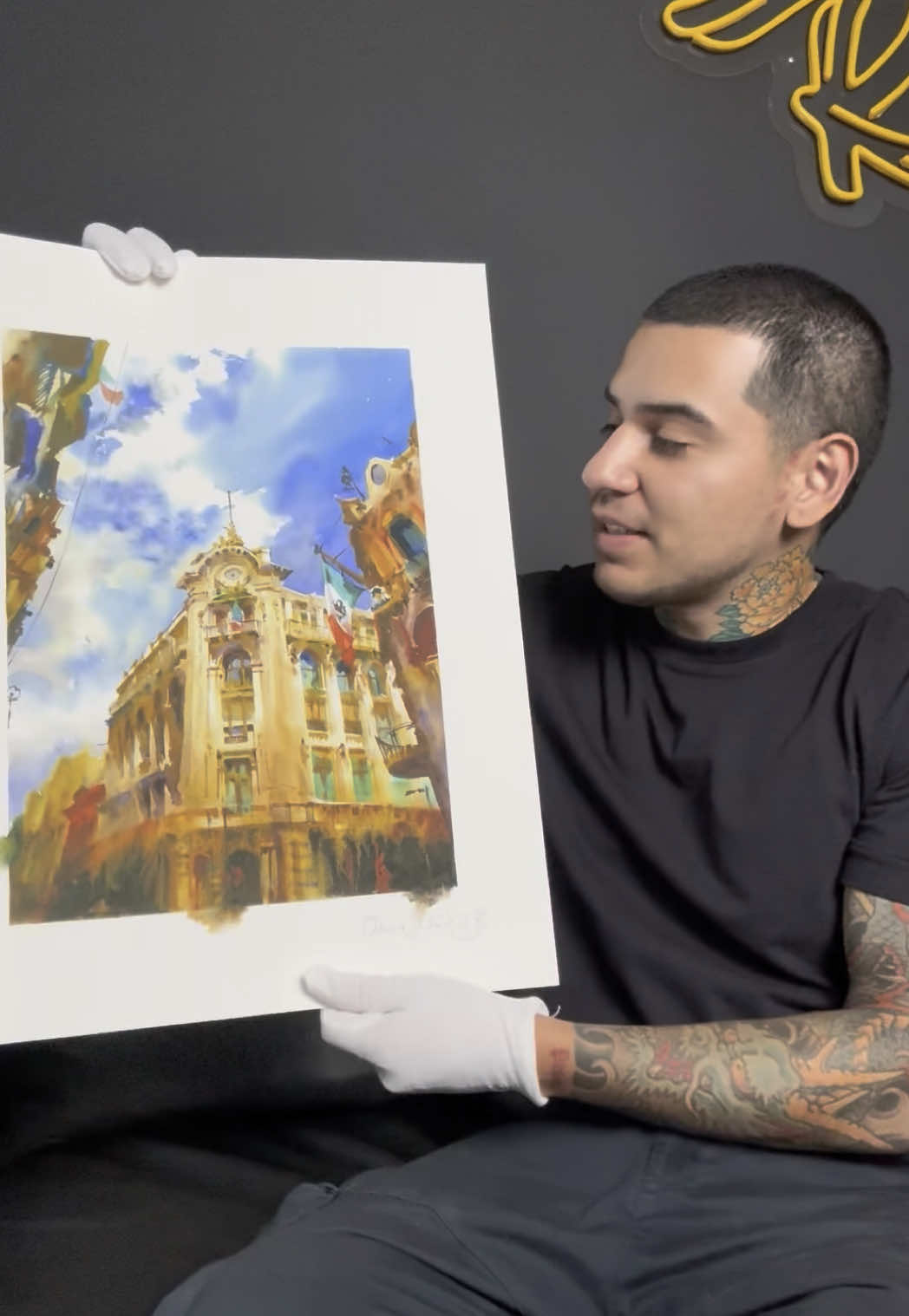 A post by @devonrodriguezart on TikTok caption: 🔥NEW PRINT DROP🔥 on Saturday, July 26th at 12pm EST. Painted in México City, México. $199 USD each— limited edition. Each print is numbered, signed, and hand stamped by me! There will only be a 24 hour window to get one. Link in my bio 🇲🇽🇲🇽🇲🇽