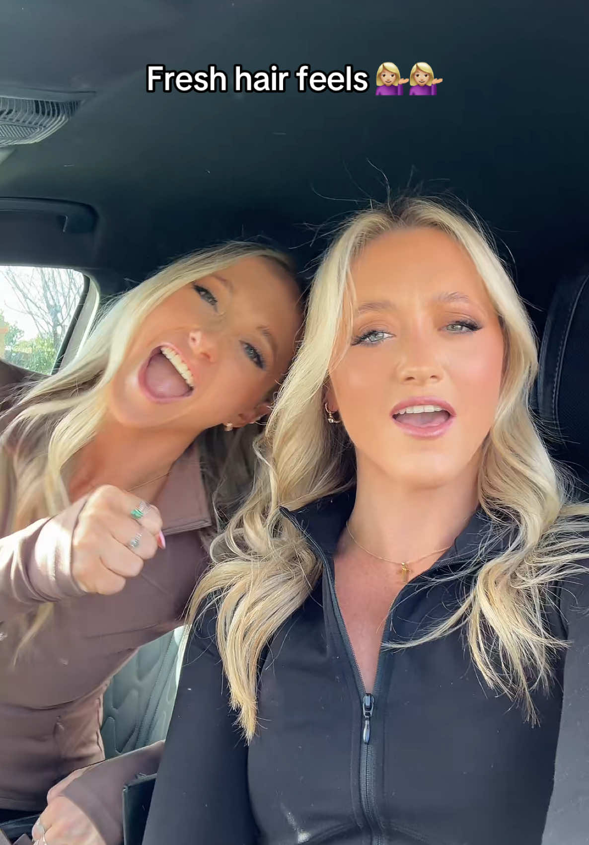 A post by @rybkatwinsofficial on TikTok caption: I got a question… 🤪 Hoping this trend isn’t dead 👀🤣 #twins #hairday #blonde #perth 