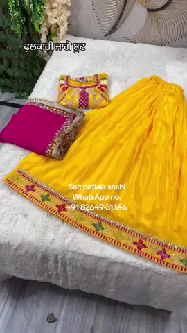 A post by @ on TikTok caption: ਫੁਲਕਾਰੀ ਜਾਗੋ ਸੂਟ WhatsApp no.:- +91 82649-51346 #suit_patiala_shahi #punjabisuits #boutiquesuits #boutiquestiching #canadaboutique #weddingsuits #torontowedding #canadasuits #trendingpunjabisuits #newpunjabisuits  #punjabwedding  #usaweddings #ontario #brampton #bramptonweddingshoot