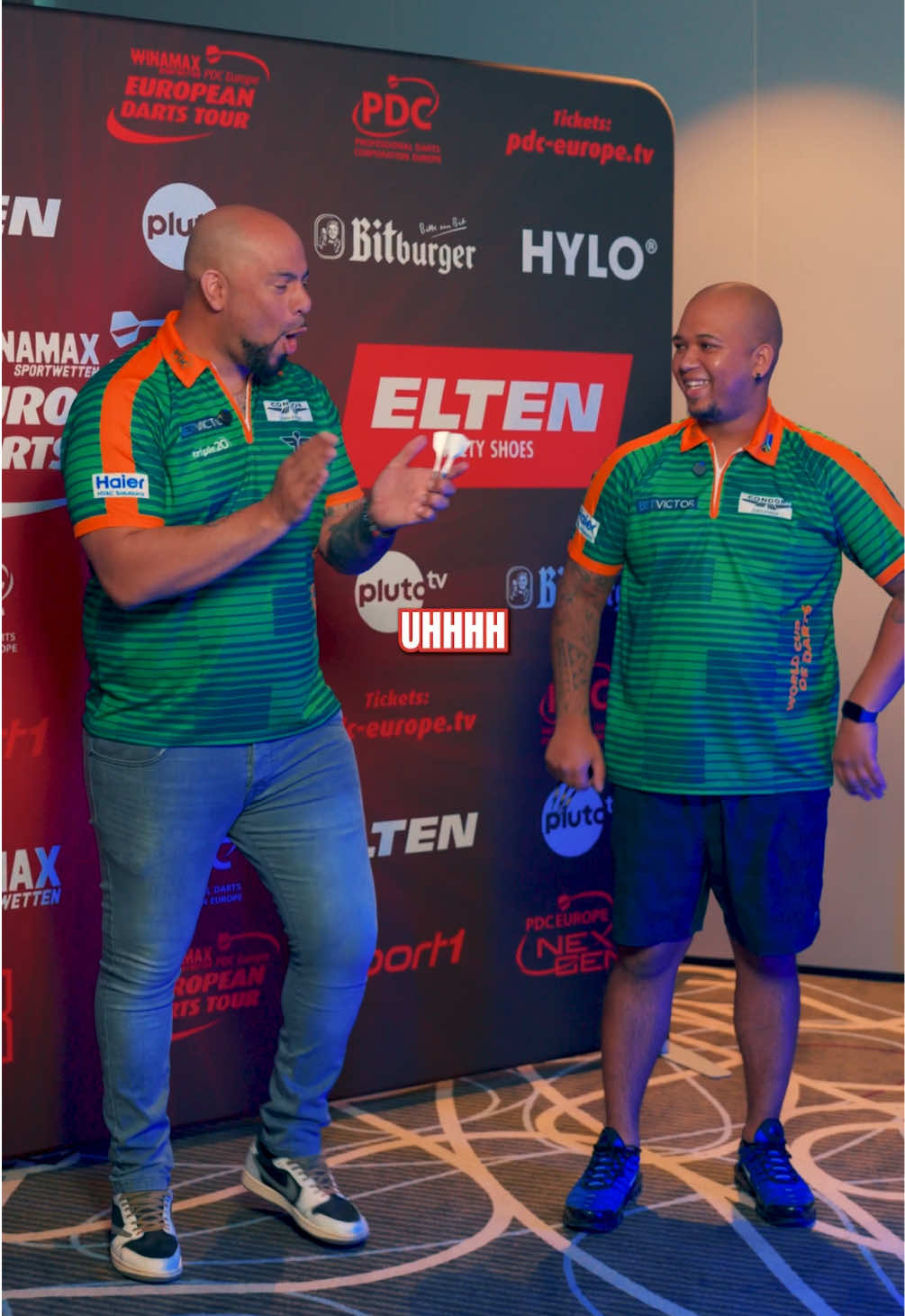 A post by @pdceuropedarts on TikTok caption: And CUT 😂 Wow! What a performance from Team South Africa in our race against the clock! 🇿🇦⏱️ Watch until the end to see where Devon Peterson & Cameron Carolissen line up in our ranking 🎯 #pdceurope #dartschallenge #southafrica #darts
