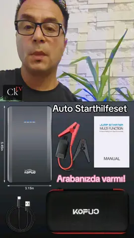 A post by @kemalcanpolattv on TikTok caption: Kopuo Multifunktionale tragbare Auto Starthilfe Auto  Notfall  Booster  mobiles Notfall Batterieladegerät Auto Essentials 12V 3000A mit Licht/Arabanizin bosalan aküsünü calistirirfener özelligi Powerbank ve biten aküyü doldurur #cktv #kemalcanpolattv #starthilfe #starthilfekabel #akkuladen #powerbank #licht #otoyardim #otoakü #akü 