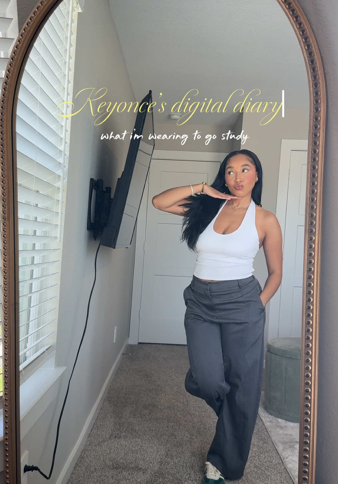 A post by @keyonceeb on TikTok caption: I feel the most productive when im in a cute outfit! I’m just a girl 📚📓🤓💕  #fyp #mcat #mcatprep #OOTD #studytok #blackgirltiktok #relatable #viral #digitaldiary #christiantiktok #outfitinspo #outfit #adidas 