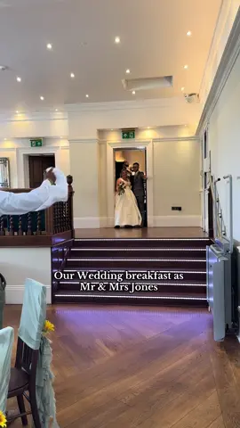 A post by @lifewithljj on TikTok caption: We had to have our wedding breakfast entrance to this song 🤣 our wedding breakfast was absolutely lovely dispite it being our main worry for the day 🥹 everything comes together in the end 🙏 #weddingbreakfast #weddingday 