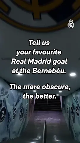 A post by @realmadrid on TikTok caption: 🫵 Dinos tu gol favorito del Real Madrid en el Bernabéu. ¡Cuanto más original, mejor!