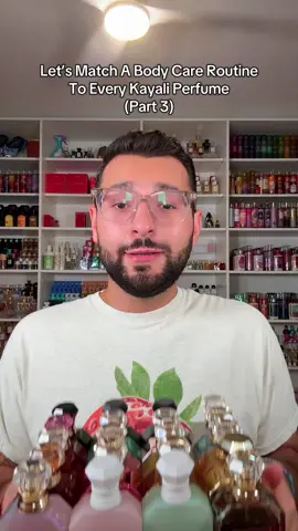 A post by @paulreactss on TikTok caption: @Paul | Fragrance Influencer lets match a body care routine to every kayali perfume #kayali #kayaliperfume #kayaliyumpistachiogelato #kayalivanilla #vanilla28 #yumpistachiogelato33 #kayaliedenjuicyapple #kayalivanillacandyrocksugar #eosbodylotion #eos #bathandbodyworks #soldejaneiro #bodycare #showerroutine 