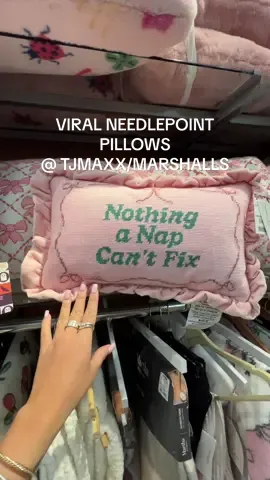 A post by @designedbycarissa on TikTok caption: the viral needlepoint pillows at tjmaxx/marshalls, I’m obsessed with the pink one with the ruffles 💖 #tjmaxx #marshalls #needlepoint #decorativepillows #throwpillows 