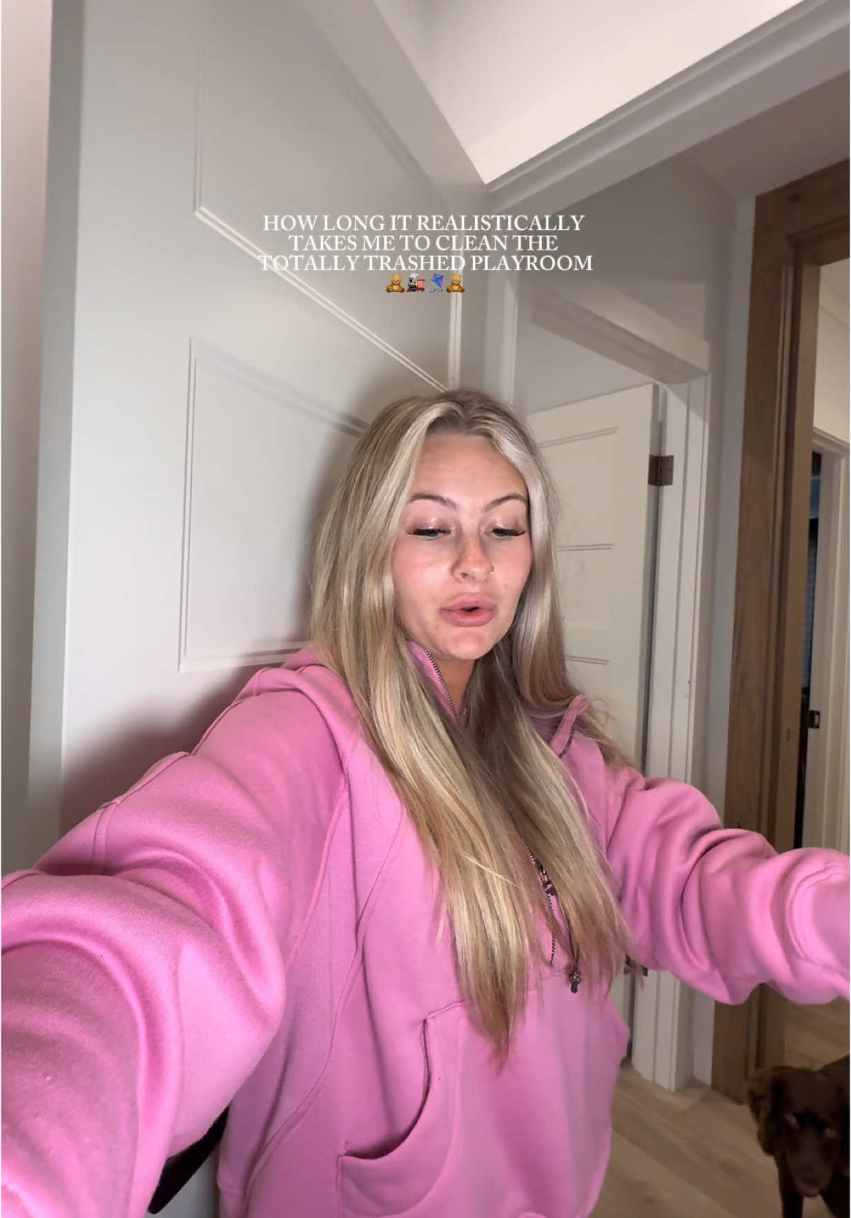 A post by @kylieapitts on TikTok caption: See how long it takes me to clean the playroom my toddler trashed 🚮 #CleanTok 