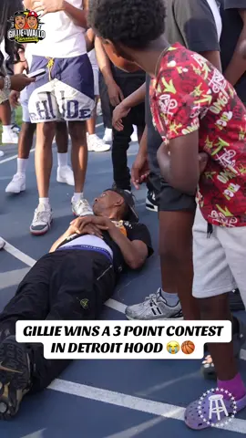 A post by @mworthofgame on TikTok caption: GILLIE WINS A 3 POINT CONTEST IN DETROIT HOOD 😭🏀