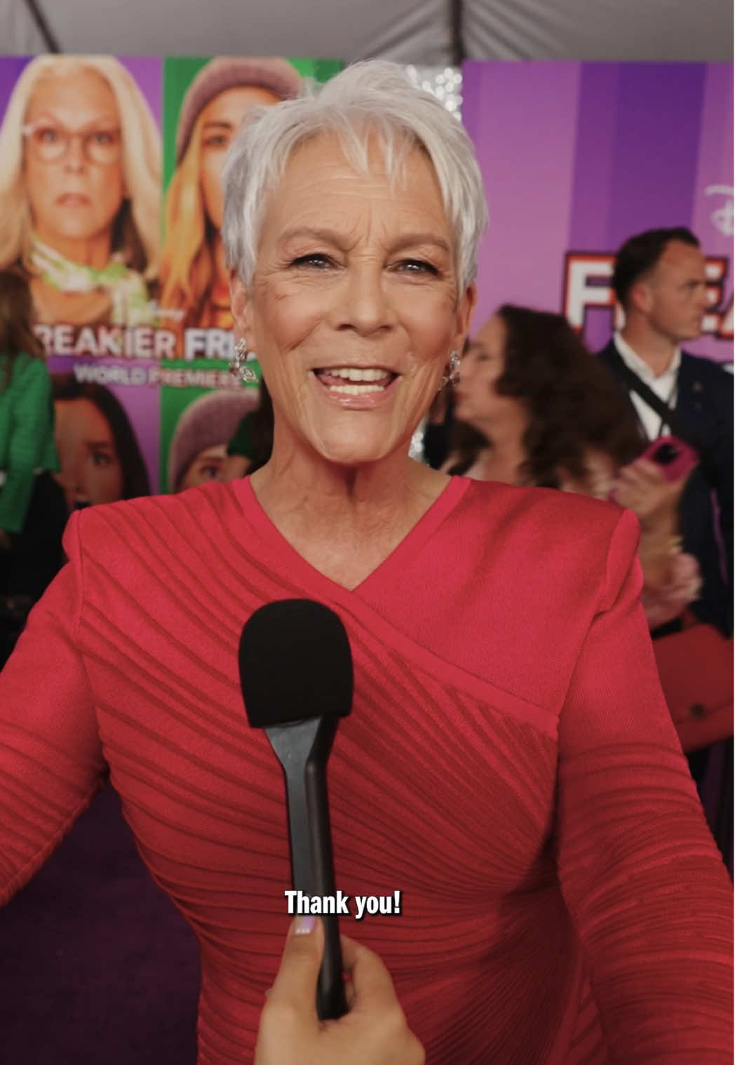 A post by @jamieleecurtis on TikTok caption: I love my #FreakierFriday bracelets!! 💚💜 See our movie in theaters August 8!
