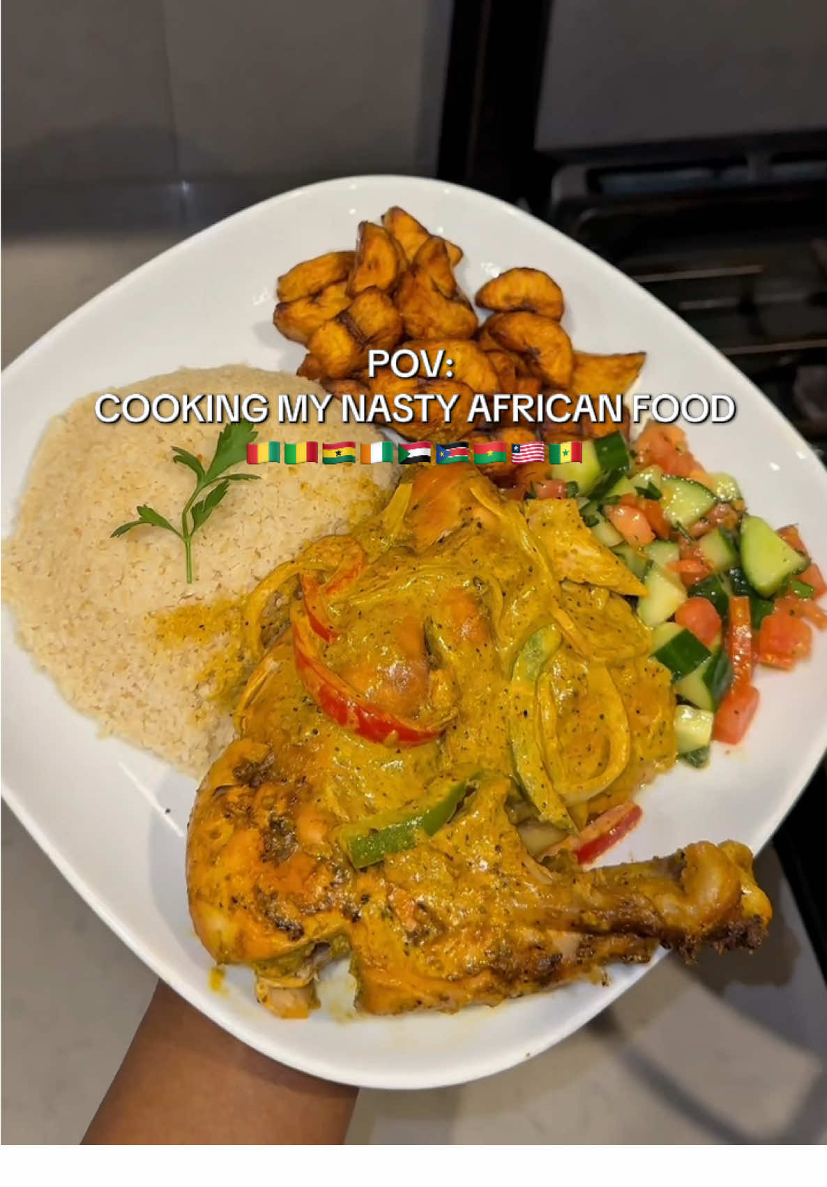 A post by @zaeskitchen on TikTok caption: African food is so nasty! No flavor, no lines, we were taught to survive so our food is so bland. Ugh. Who has recipes to help me cook better?  #africantiktok #AfricanFood #attieke #fufu #jollofrice 