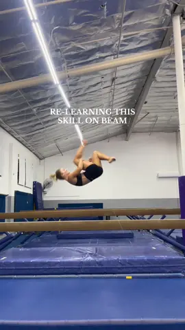 A post by @graciekramer8 on TikTok caption: LEARNING AN OLD BEAM COMBO PT. 2🤸🏼 I forgot how fun + challenging this skill is🤭 Can’t wait to take it to low beam !!! #gymnastics #training #vlog #DayInTheLife #gym 