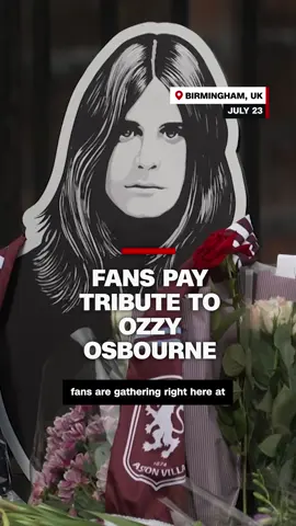 A post by @cnn on TikTok caption: Fans have gathered in Ozzy Osbourne’s hometown to pay tribute to the former Black Sabbath singer, who died yesterday at the age of 76. One of them told CNN’s Salma Abdelaziz that Osbourne will “live on forever in his music.” #CNN #News #ozzyosbourne 