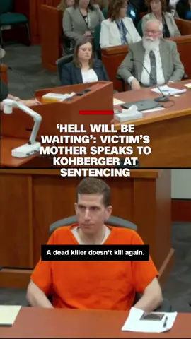 A post by @cnn on TikTok caption: Kristi Goncalves, mother of Idaho killings victim, Kaylee Goncalves, confronted Bryan Kohberger during his sentencing. Kohberger is being sentenced after admitting to the murder of four University of Idaho students in their off-campus home. He faces a life sentence for each of the four counts of first-degree murder as well as 10 years on a burglary charge.