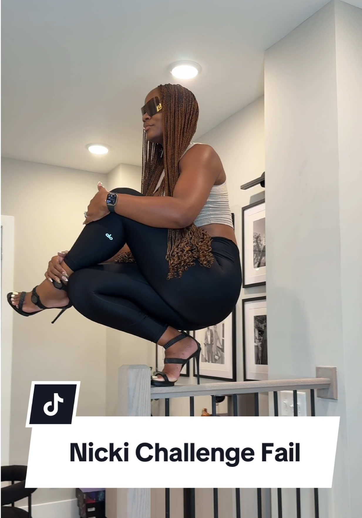 A post by @mrs.iheanacho on TikTok caption: Don’t try this at home 😭 my husband told me ssa to get down 1,000,000 times and look what happened. #nickiminaj #nickiminajchallenge #highschool #fail 