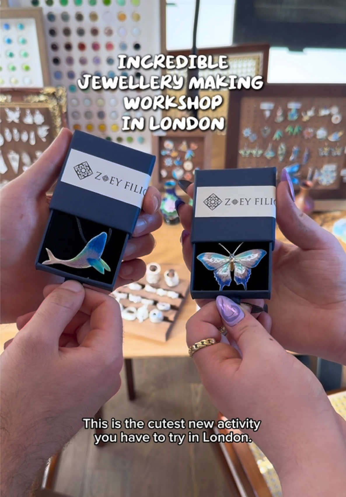 A post by @exploringlondon on TikTok caption: This is the cutest new jewellery making workshop that you have to try - so much fun for date night or with a friend! 📍 Zoey Filigree, Bedlam Mews, SE11 6DF 💷 Enamel workshop from £69 per person, Incense making from £59 per person ⏳ Approx 2-3 hours ✨ Lots more workshops on offer: ring making, leather craft, wax casting, you can even hand make a pet tag! ⏰ Open Mon-Fri: 1pm-6pm, Sat-Sun: 10am-8pm Share this with someone who would love to go! #zoeyfiligree #jewellerymaking #thingstodoinlondon #londonworkshop