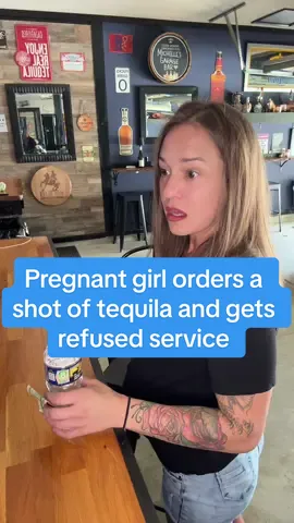 A post by @michellebellexo on TikTok caption: Bartender refuses to serve a girl who has a bad attitude and also happens to be pregnant #itsjustaskit #pregnant #bartender  