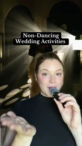 A post by @lynea.daprix on TikTok caption: What else is there to do at a wedding other than dance?! So many things! Here’s a quick breakdown of some of the best ideas for non-dancing wedding activities. #weddingplanning #weddingactivities #nondancingwedding 