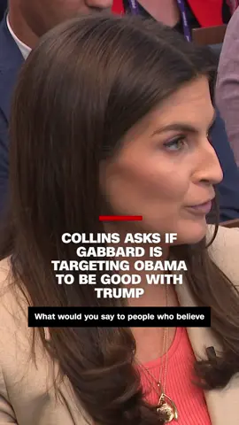 A post by @cnn on TikTok caption: During a White House press briefing, CNN's Kaitlan Collins asked Director of National Intelligence Tulsi Gabbard if she was trying to improve her standing with President Donald Trump by threatening criminal referrals and even floating allegations of treason for key officials in the Obama administration. #news #cnn 