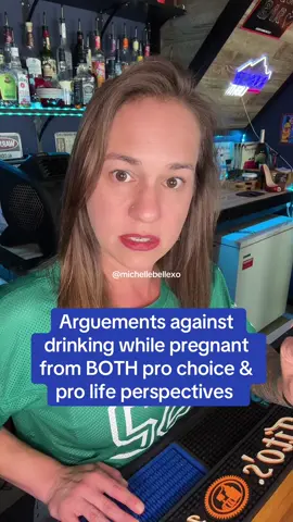A post by @michellebellexo on TikTok caption: Pro choice and pro life arguements against drinking while pregnant 