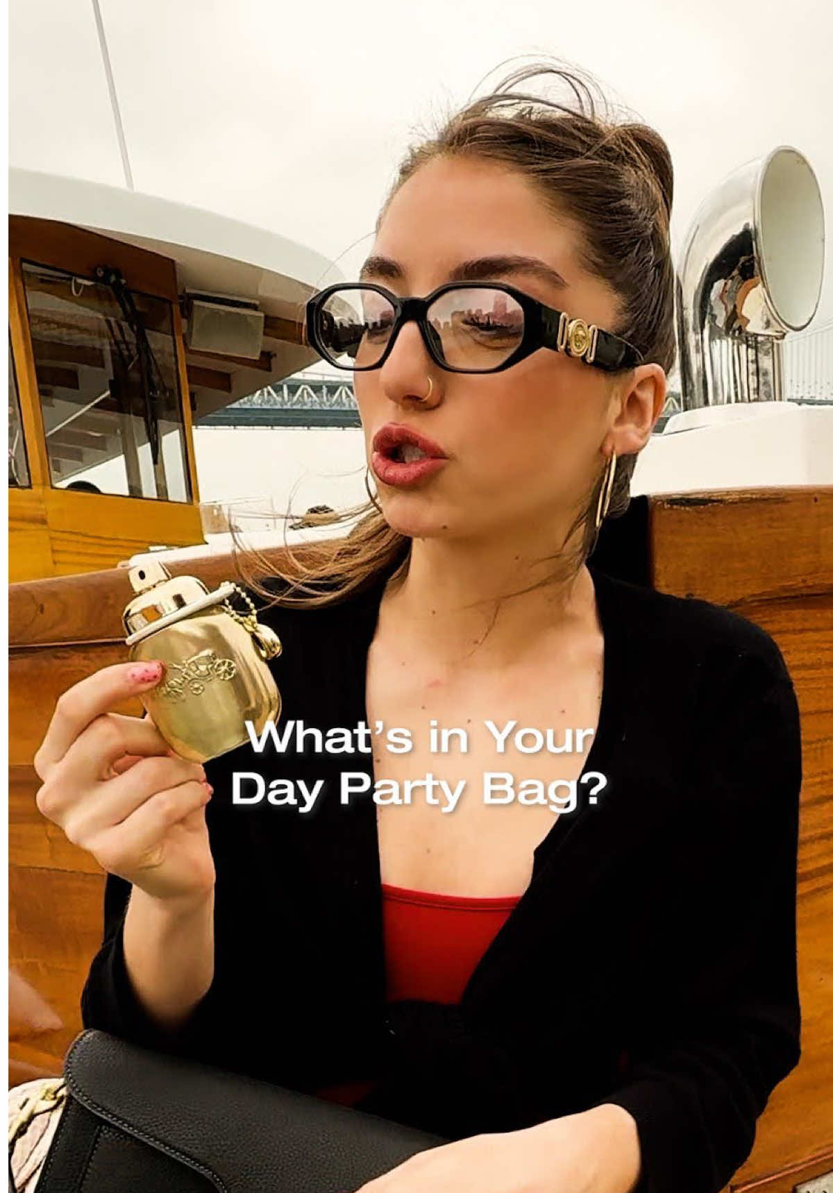 A post by @coach on TikTok caption: Coach Gold is day party approved 👜✨ Missing any of these in YOUR day party bag? #CoachNY #CoachGold  #CoachFragrance #Summer