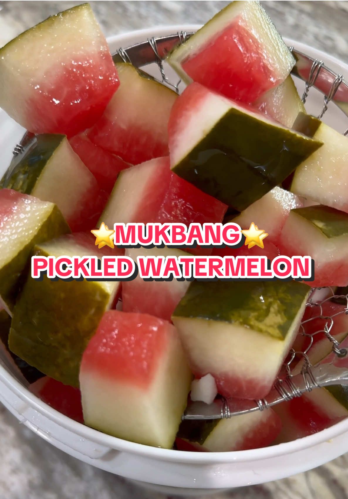 A post by @cookiterica on TikTok caption: ⭐️MUKBANG⭐️PICKLED WATERMELON⭐️ RESTOCK FRIDAY 7/25⭐️ #mukbang #pickles #pickle #watermelon #thepicklegworls 
