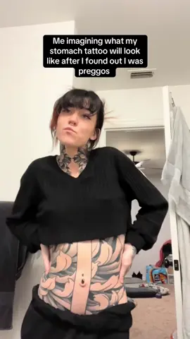 A post by @scm_ink on TikTok caption: How do you think she looks🤔 #fyp #foryoupage #tattooartist #tatted #tattoos #tattooideas #viral #tattoo #pregnant #stomachtattoo 