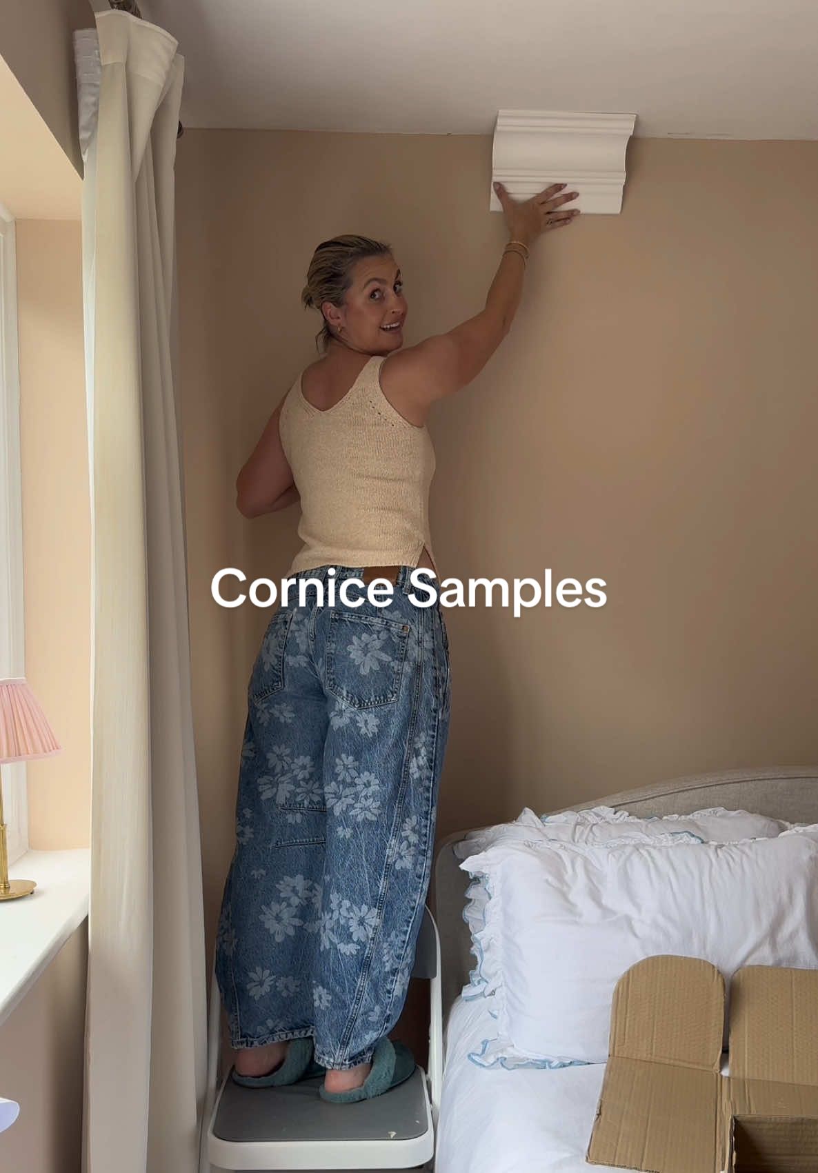 A post by @mummysflippinhouse on TikTok caption: Help me choose. I can never understand why this room looks brown on camera when in person it’s such a lovely pink…sad times. 