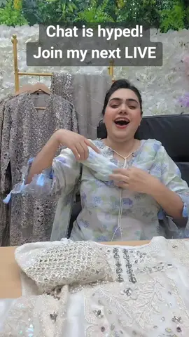 A post by @missmaheemughal on TikTok caption: Chat is hyped! Join my next LIVE #tiktoklive #livehighlights #ConSantanderConecto #crazy #viral #foryoupage❤️❤️ #mahisfashion #viral 