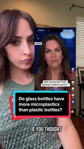 A post by @antiplasticlady on TikTok caption: Do glass bottles put more microplastics in your drink than plastic bottles  ???  the real problem here is lack of journalistic credibility, and misinformation.  #m#microplasticsg#glassbottlesp#plasticbottles