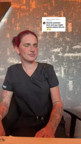A post by @itzhxnnxh2 on TikTok caption: Replying to @Milani Thíen this is just one of the comments I got saying I should delete my last viral video😂 for everyone concerned, it was a joke, everything gets sterilized and cleaned before the next patient uses it #justjokingaround #dentalassistant #dentistry #dental #dentalhygienist 
