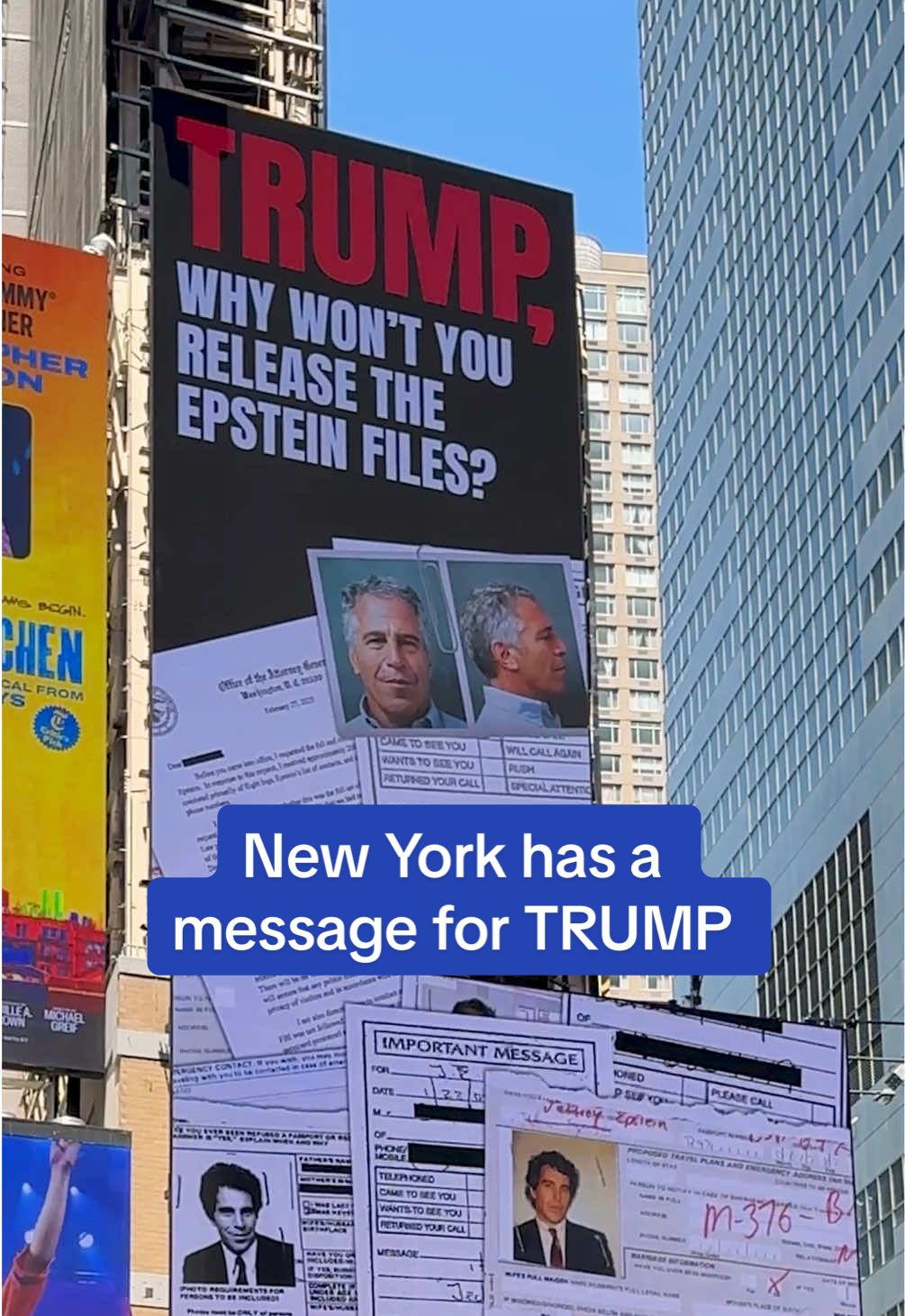 A post by @dailymail on TikTok caption: New York is not holding back 🗣️ #trump #epstein #newyorkcity 