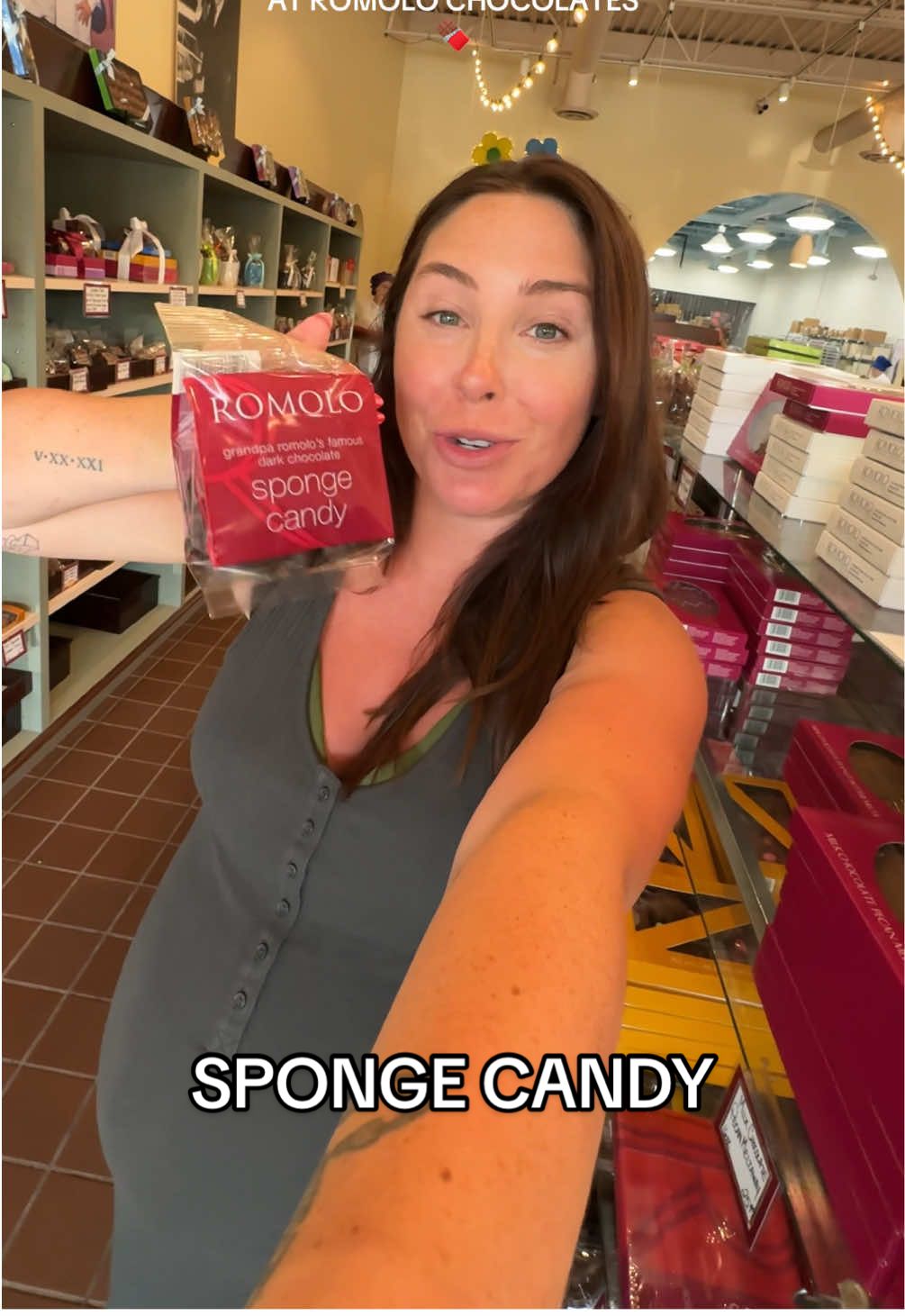 A post by @katiesantry on TikTok caption: I will never understand the lore behind sponge candy 🤮 If only they had my chocolate covered strawberries!!!  #tastetest #eriepa #candytok #chocolate 