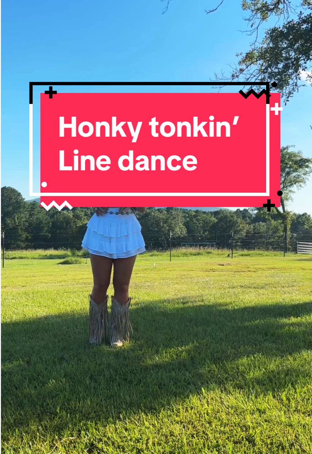 A post by @taylor.leigh_ on TikTok caption: sweatin’ my butt off out here😂 @Kaleb Austin  @Dannii Moone  #honkytonkin #fyp #countrytok #westerntiktok 