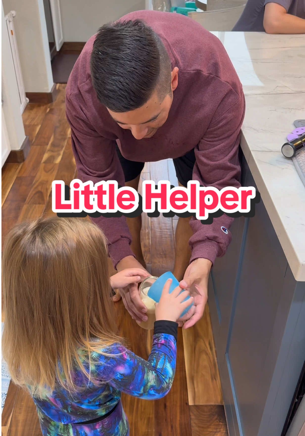 A post by @athomewithbryan on TikTok caption: She’s gonna make an excellent barista one day ☕️ #coffee #littlehelper #parentlife #positiveparenting #athomewithbryan 
