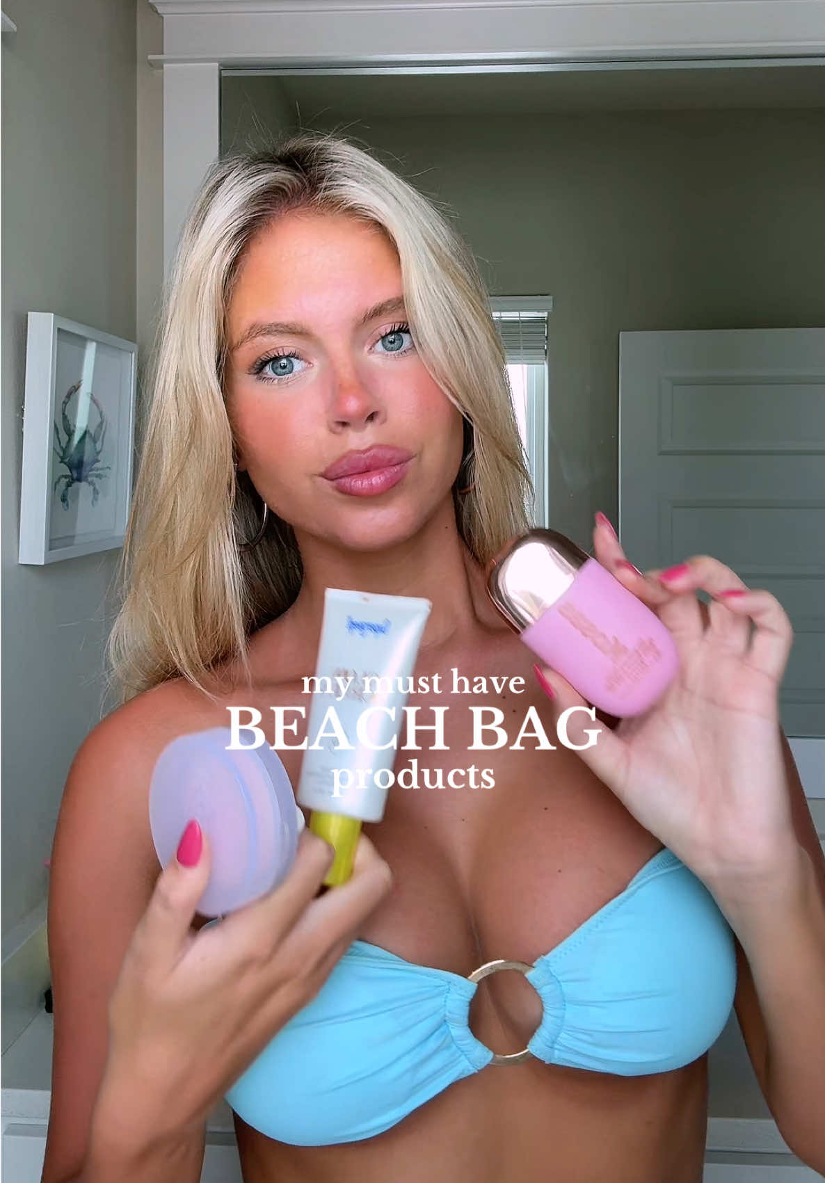A post by @nats_not_okay on TikTok caption: must have beach bag product recs☀️👙🏝️🩵 @Kosas #beachbagessentials #productrecs #summermakeup #makeupinspo 