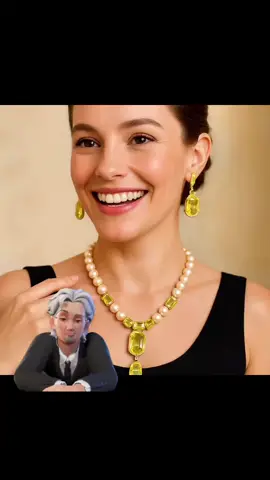 A post by @erikschaix on TikTok caption: Ensemble raffiné composé d’un collier, boucles d’oreilles et bague, ornés de quartz lemon taille émeraude sertis de diamants, associés à des perles d’eau douce saumon. Harmonie lumineuse et élégante.#paris #jewelry #bijouxdecréateur #workshop 