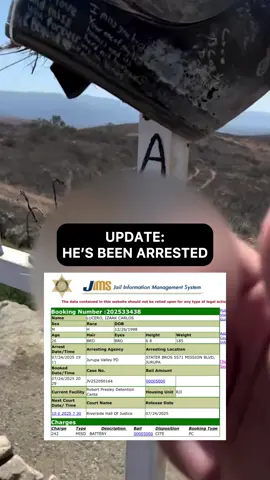 A post by @therobbieharvey on TikTok caption: UPDATE: The individual filming himself vandalizing the memorial of Blake Coleman has been arreated. 