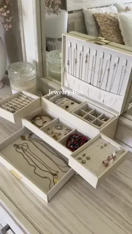 A post by @drea_perez11 on TikTok caption: Not only can it store so much jewelry, but the box itself is beautiful and classy ✨ @VLANDO #jewelry #jewelryorganizer #jewelrybox #roomorganization #organizedhome 
