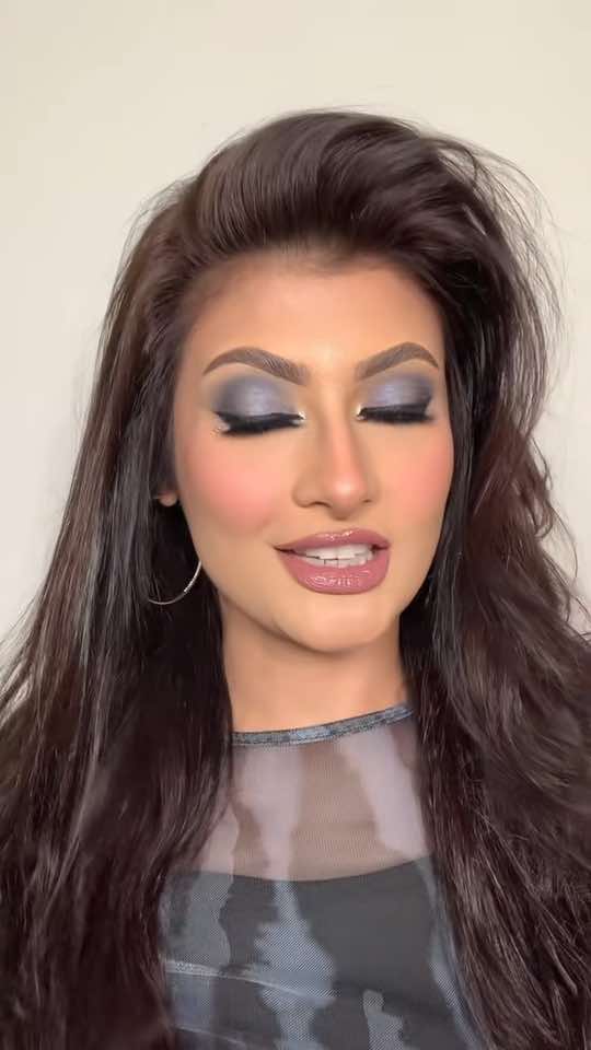 A post by @faizamakeupartistry on TikTok caption: Blue grey makeup tutorial @e.l.f. Cosmetics UK bite size eyeshadow palette Acai you, concealer Medium Warm #makeuptutorial #makeupartist #ukbeautyblogger #ukmakeupartist #onthisday 