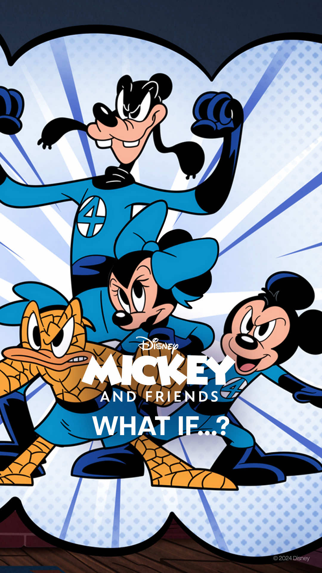 A post by @disney on TikTok caption: Four friends. One fantastic dream.  💫 Go to YouTube and tune into the cosmic charm of What If…? Mickey & Friends Became the Fantastic Four. 