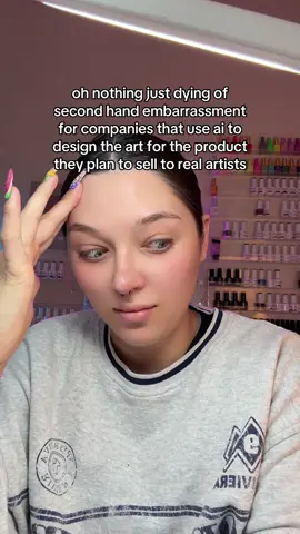 A post by @ballpit_nails on TikTok caption: Do they think we can’t tell? Like 😅 Also let me be 100% clear this is NOT about any particular nail or makeup brand it’s just something that has started to plague the whole beauty industry and it’s so sad 😭 #aiart 